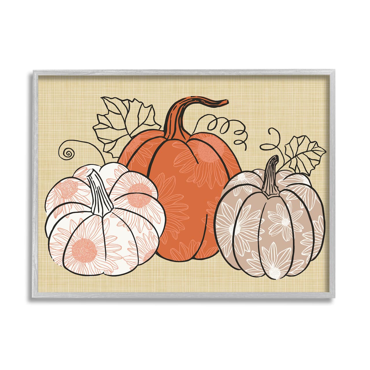 Stupell Industries Autumnal Pumpkins Sunflower Pattern Framed Giclee Art
